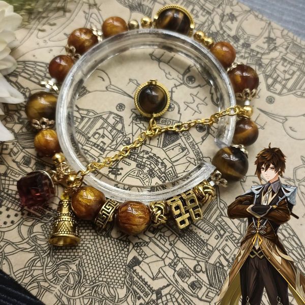 Charm Bracelets Spiel Genshin Impact Bracelet Zhongli Morax Unisex Cosplay Glocken Anhänger Perlen Armbänder Schmuckzubehör Geschenke 230814