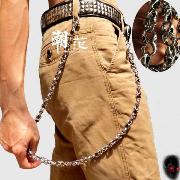 Chaves de calças de metal punk de quadril-hop em camadas em camadas no jeans harajuku esqueleto de cintura para homens para homens presentes