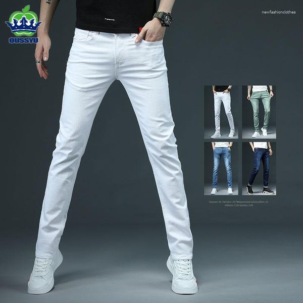 Мужские джинсы oussyu Brand Clothing White Skinny Men Cotton Blue Slim Streetwear Классическая сплошная цветная джинсовая банки мужчина 28-38