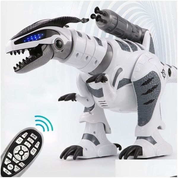 Electric/RC Animais RC Dinosaur Tyrannosaurus Rex Animal Control Remote Sounds Dinobot Electric Walking Toy Music Spray Light Kids 2 DHVCT