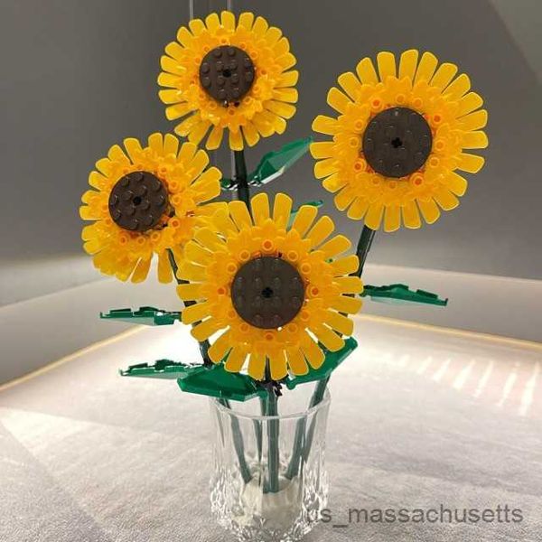 Blöcke City Creative Sunflower Blocks Pflanze Desktop Dekoration Bausteine ​​Model klassische Mädchen Spielzeug Geburtstagsgeschenke R230814