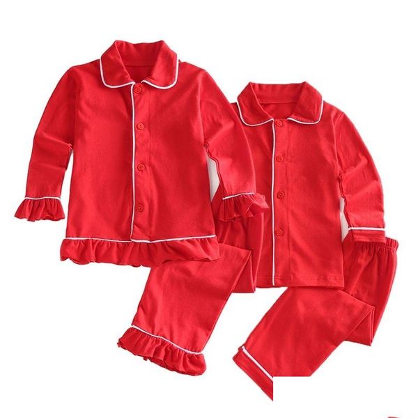 Pijamas Natal Classic Kids Cloths Cotton Soft Solid fofo inverno vermelho com bosfilos de pijamas de pijamas de pijamas 210729 Drop D Dhyfe
