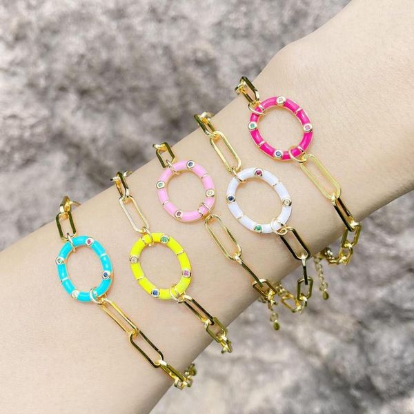 Strand Vlen Emaille Süßes Donut -Armband für Frauen Mädchen Geschenk Schmuckzubehör einfache goldplattierte Kettenarmbänder Schmuck Schmuck