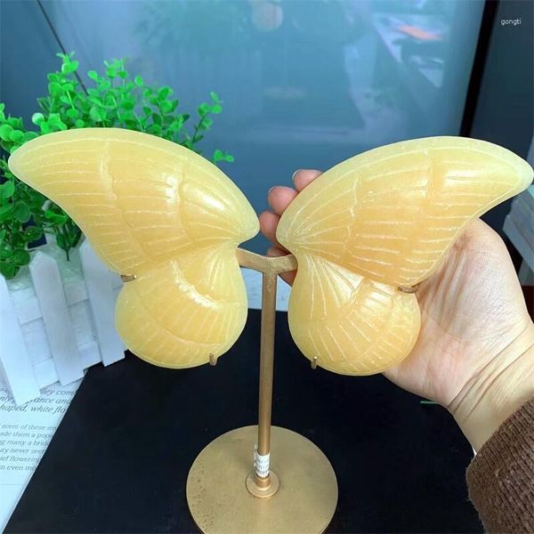 Figurine decorative 1PAIR Giallo naturale Giallo Naturale Calcitte Ali a farfalla intagliato Cragi di guarigione del quarzo Artigianato Gift Room Decor DECORAZIONE HOME DECORAZIONE COMPLEANNO