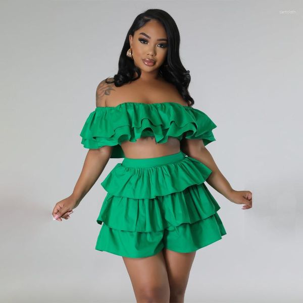 Traccettaci da donna Kexu Fashion Butterfly Maniche Crop Top e Cape Ruffles Shorts Set 2023 Summer Due abiti da 2 pezzi