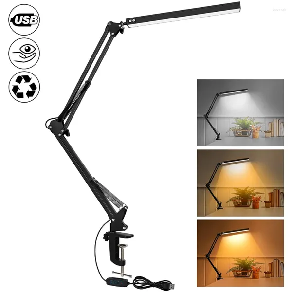 Tischlampen klemmen Licht mit 10 Helligkeitslampe-Swing-Schreibtischmodi Level Level Lighting Dimmable Arm 3