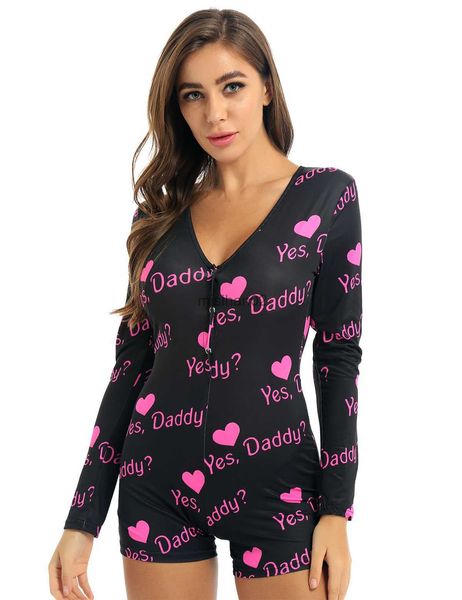 Saltuit rompere Sì papà lettera leopardo stampato per sonno di abbigliamento da sonno maniche lunghe bodycon bodycon rompers rompners pajamas turisce hkd230814