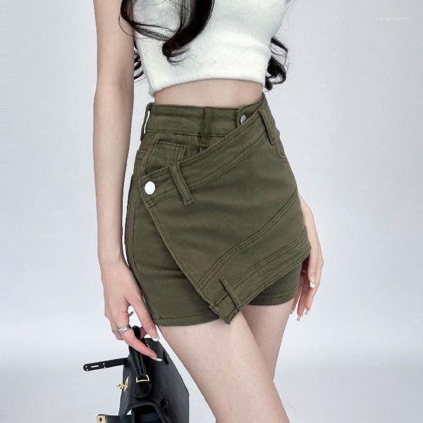 Shorts Shorts Summer Ins Spicy Girl Pants A-Line Slip Fit Wirt Griva ad alta gamba larga gamba di qualità militare denim verde militare