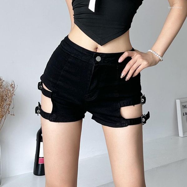 Shorts femminile Black Denim 2023 European European American Style Shin Hollow Lace Elastic Elastic High Waist Girls sexy