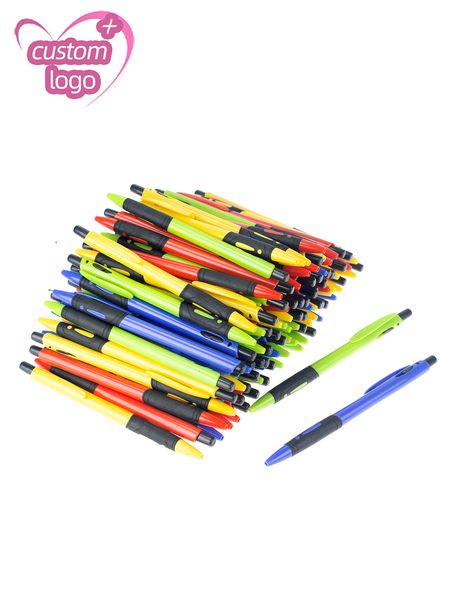 BallPoint Pens Lot 100pcs Выдвижные пластиковые шариковые ручки персонализированная ручка для шарика Добавить подарочную ручку на заказ рекламной розыгрыш бесплатно 230812