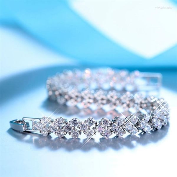 Pulseiras de link 5pcs jóias de luxo para romance silver color charme pulseira cúbica zircônia cristalina dia dos namorados casamento casamento