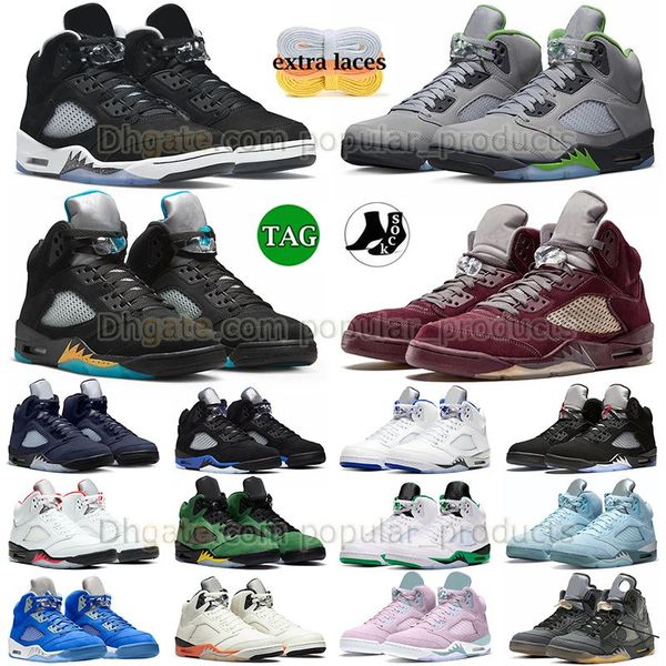 2023 Hot Top Jumpman 5 Tênis de basquete 5s Borgonha Aqua Oreo Green Bean Mens Womens Sneakers Sail Racer Azul Alternate Grape Luck Verde UNC Designer Treinadores ao ar livre