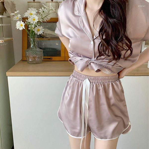 Abbigliamento da notte da donna Due pezzi per donne Shorts Shorts set 2023 Button Pijama Loungewear Casual Summer Night Wear Outfit coreano