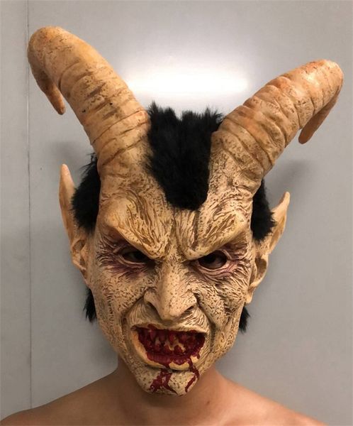 Partymasken Lucifer Cosplay Mask Dämon Devil Horn Latex Masken mit blutigem Mund Halloween Kostüm Scary Dämon Devil Film Horrible Maske 230812