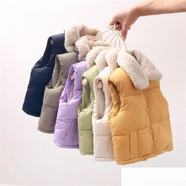 Coloque colete de inverno Crianças meninos roupas infantis roupas de menina criança sem mangas colar de cor sólida para baixo para 1-8 y meninas 210812 dro dhqzc