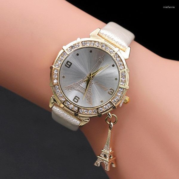 Armbanduhr 2023 Casual Women Wrist Watches Mode Paris Eiffelturm Leder Band Quarz Dames Horloges Geschenk