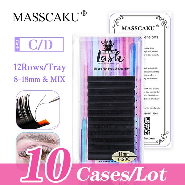 Ложные ресники Masscaku 10pcs/Lot Ellipse ровный ресницы 0,15/0,20/0,25 мм классические отдельные ресницы отдельных ресниц 230814