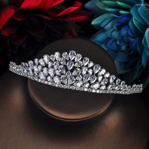 Hair Clips Moda Drop Shape Shape Bridal Wedding Crown Rhinestone Princesa Tiara Acessórios Party de noivado Show C-64