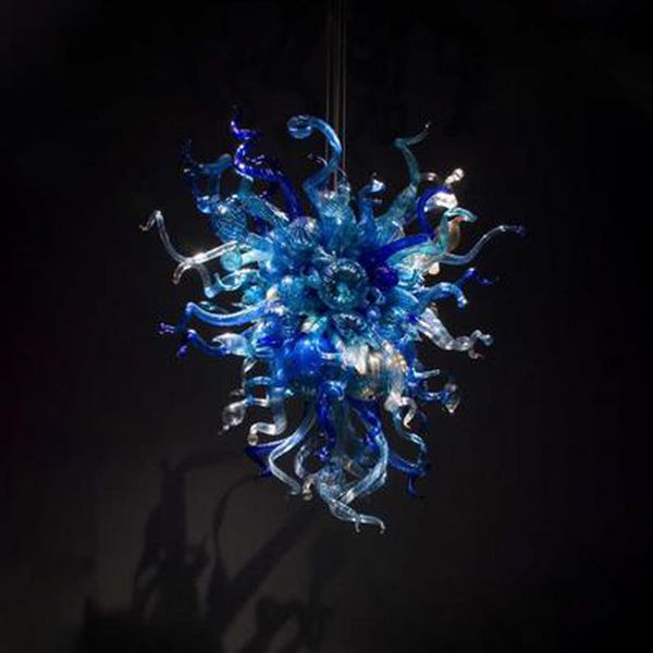 Ozean blaues Glas Kronleuchter Deckenlampe Murano Lichter Villa Dekor LED hohe hängende Kronleuchter215y