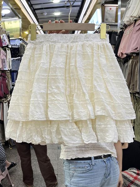 Skirts French Chic Lace Mini Gonna per le donne increspature patchwork A-line Girls Cake Summer High Waist Short Dropship