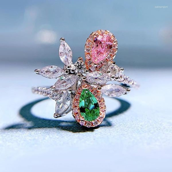 Ringos de cluster Springlady 925 prata esterlina 3 5mm de pêra de pêra Sapphire esmeralda diamantes de alto carbono gem pedra fina anel de casamento judeu