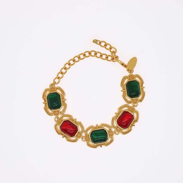 Pulseira de pedras preciosas de ouro vintage exagerado grande pulseira de rubi partido em pulseiras de hip hop punk women women acessórios jóias de marca de marca