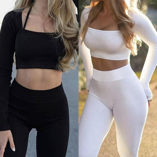Frauen zwei Stück Hosen Frauen Bodycon Sportanzug Solid Color Casual T -Shirt Leggings Set Slim Fit Pit Strip Mode -Outfits