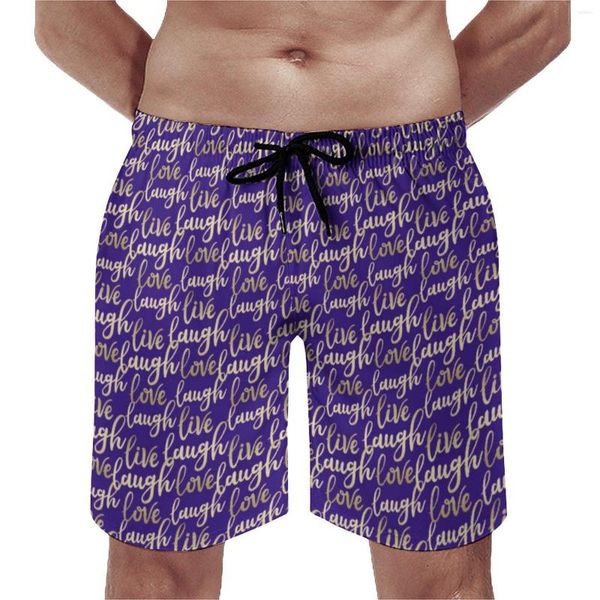 Shorts masculinos fã de letra de ouro imprimir troncos de praia casuais violeta escuro e confortável para roupas esportivas modernas calças curtas de tamanho grande