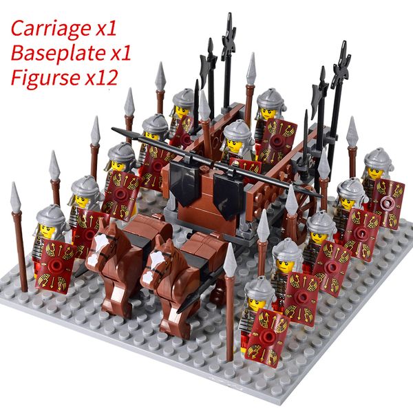 Blocks Cavaleiros medievais Mini -ação figuras Construindo a carruagem romana carruagem soldado Horse Bricks Toys for Children Gift 230814