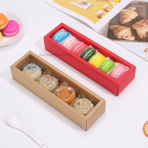 Geschenkverpackung 10pcs / Los 50g Streifen lang geräucherte kleine / große Größen Pull Moon Cake Box Marca Dragon Schokolade West Kraftkekse