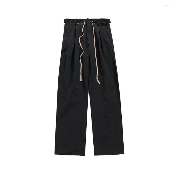 Pantaloni da uomo harajuku streetwear pieghettata y2k abito dritto per uomini e donne nastri neri sciolti sovradimensionati