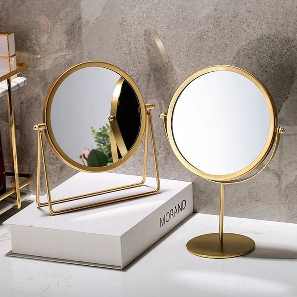 Dekorative Objekte Figuren Make -up Spiegel Licht Luxus Retro European Metal Gold Home Desktop Quadratische Runde Mirror Schlafsaal 230814