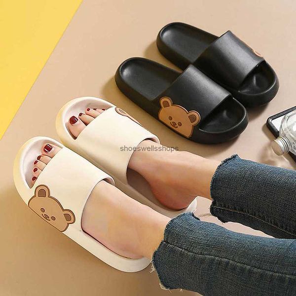 Chinelos urso verão mulheres flip flops bonito dos desenhos animados sapatos de nuvem para mulher interior ao ar livre desgaste macio grosso praia slides homens sandálias 230808 oo1