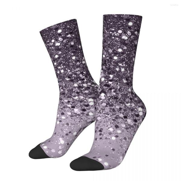 Calzini da uomo scintillanti lavanda lady glitter harajuku calze morbide per tutta la stagione accessori lunghi per uomo donna di Natale regali