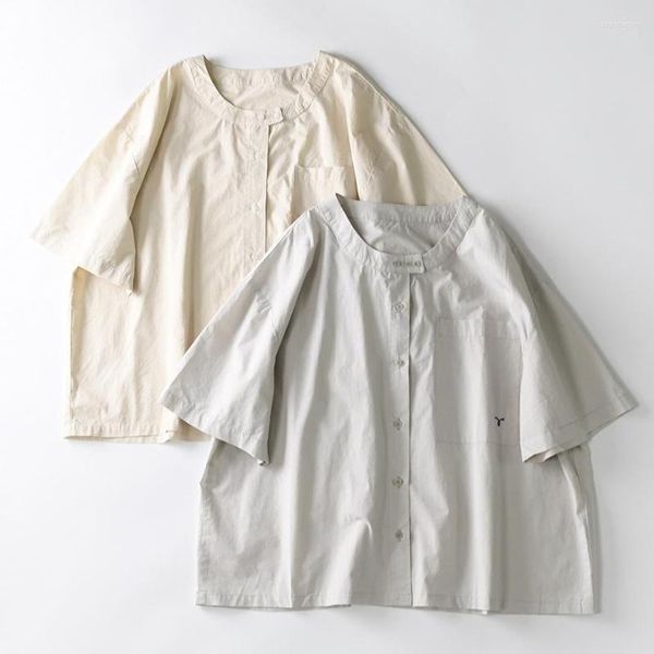 Frauenblusen Jugend Sommer Baumwolle Lose Hemd übergroße koreanische Schule Streetwear Academia Grundlegende Allzustehende Tasche große Größe Bluse