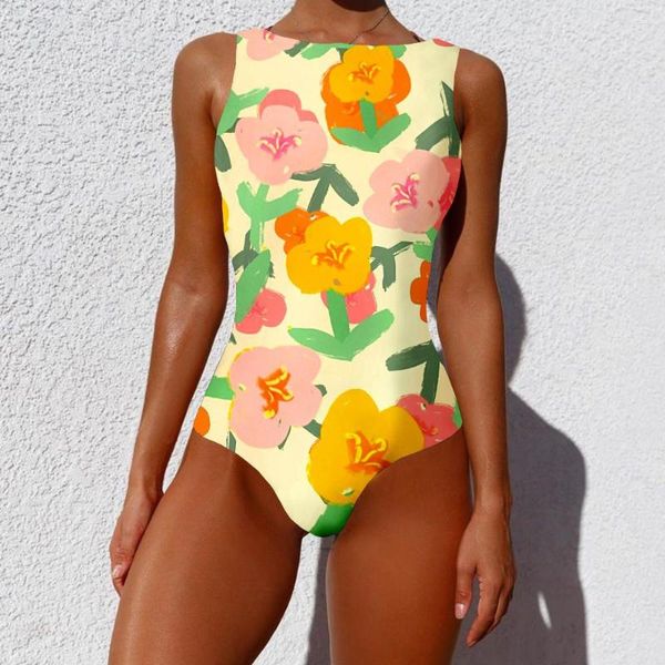 Frauen Badebekleidung ein Stück sexy BH Badeanzug Farben Rose Blumenmuster bedrucktes Casual Sportswear Beach Schwimmanzug für Frauen Kleidung