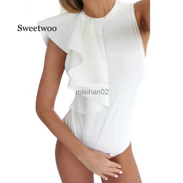 Tute da donna Rompers 2020 Nuovo body Donne sexy salta per salto sexy bianco nero bianco una spalla arruffata per il corpo da gioco elegante body hkd230814