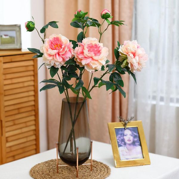 Flores decorativas simuladas Peony Chinese Red House Decoration Festive Fake na varanda da sala de estar