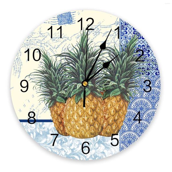 Relógios de parede Mapa de verão Relógio de abacaxi Decoração de casa Decoração de casa grande redonda de quartzo mudo quarto relógio de decoração
