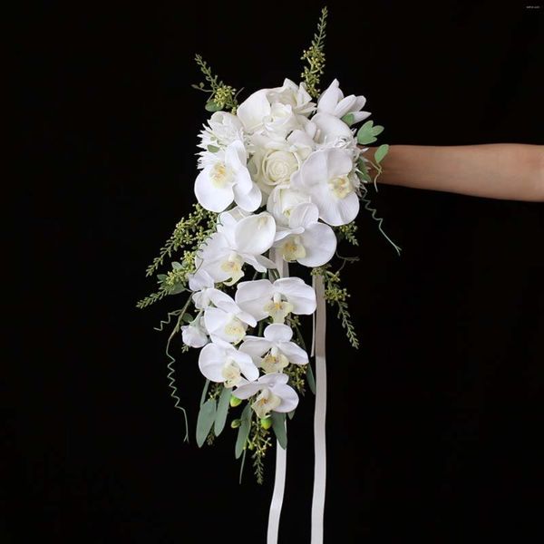 Свадебные цветы Janevini 2023 Белый букет водопада для невесты шелк искусственной мотыль