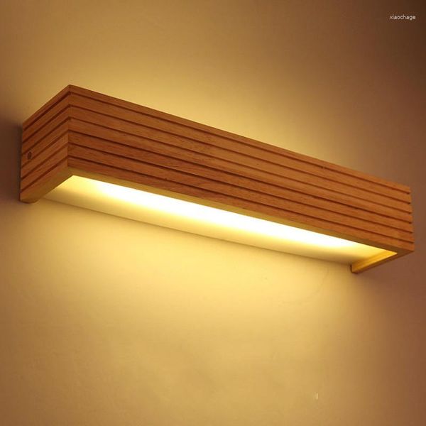 Lâmpada de parede moderna minimalista de borracha de madeira quadrada japonesa espelho de banheiro faróis decorativos de iluminação LED Indoo