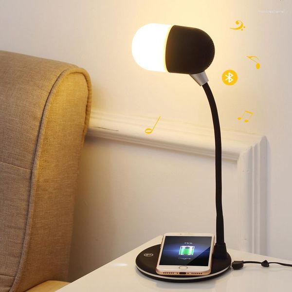 Lampade da tavolo Modern LED LAMPAGNO DI COMPARGIALE WIRELESS LED con altoparlante Bluetooth per lo studio degli uffici per la lettura di lavoro