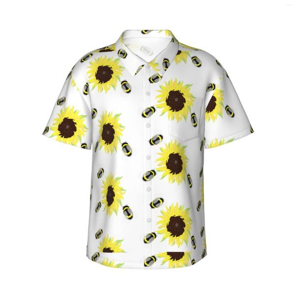 Herren lässige Hemden Sonnenblumen Hintergrund Herren Hawaiianer Kurzarmknopf Down Beach Tropical Blumen