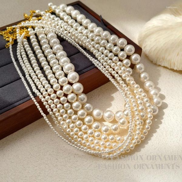 Ketten Beige Perlenkette für Frauen Vintage Schmuck Mutter Freundin Geschenk Geschenk