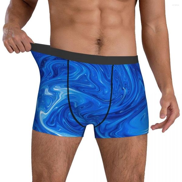 Unterhose Elegant Blue Marmor Unterwäsche Abstrakte Kunstwerk 3D -Beutel Boxer Shorts Print Kurzes lustiges Männer plus Größe 2xl