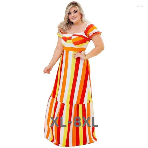 Vestidos de tamanho grande moda primavera/verão grande feminina colorida estampa solta manga curta swing 3xl 4xl 5xl 6xl