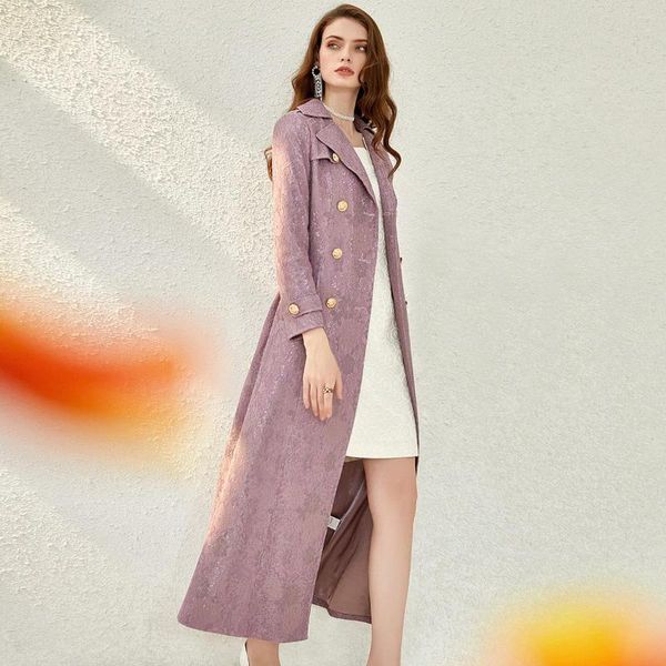 Trench femminili di primavera Fungale Donne Eleganti Dobby Floral Purple Long Coat Long Woman Autunno Slim Lace Outwear