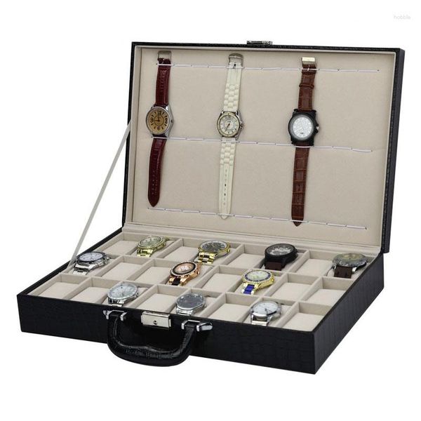 Caixas de relógio Caixa de armazenamento de caixa de couro 36 Slots Organizer for Men Mechanical Wrist Watches Collection Acessórios de exibição