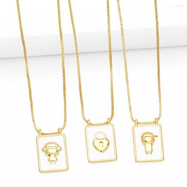 Colares pendentes Flola esmalte cadeado quadrado branco para mulheres Copper Gold Boy Girl Girl Simple Jewelry Friends Gifts NKEQ57