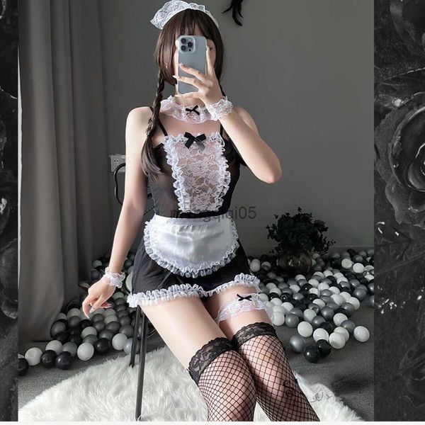 Sexy Set Hot Lolita Maid Uniform Babydoll Kleid Dessous erotische Rolle spielen Frauen sexy Dessous Maid Cosplay Comiden Unterwäsche HKD230814